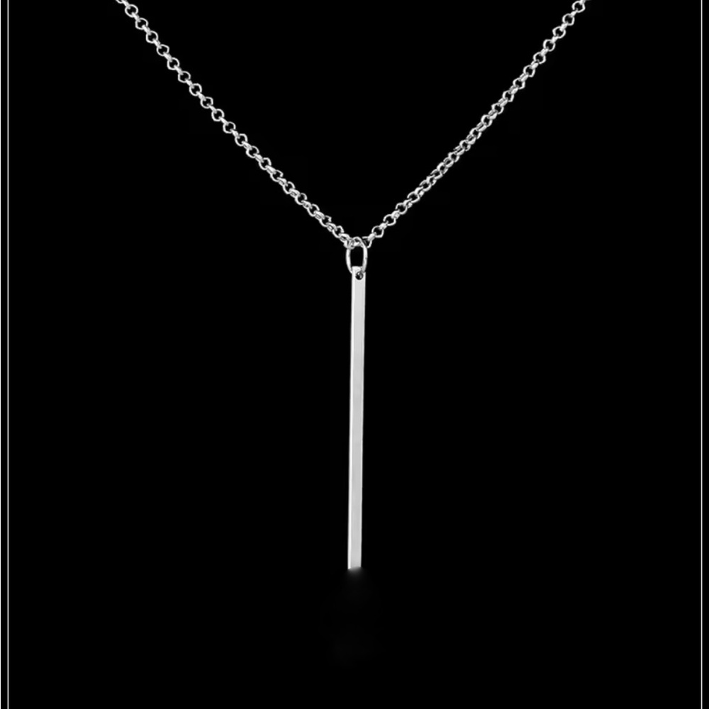 NEW 925 LONG SILVER THIN BAR MINIMALIST NECKLACE